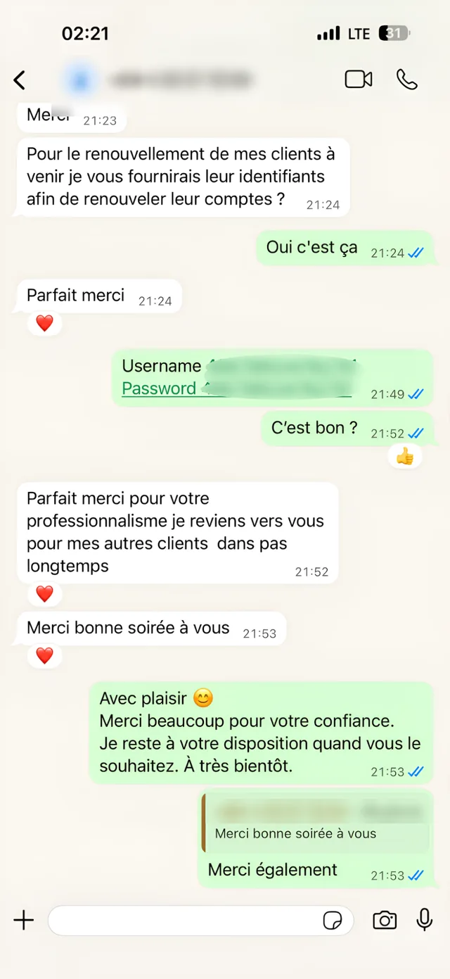 Avis client IPTV sur WhatsApp : Parfait, merci pour votre professionnalisme