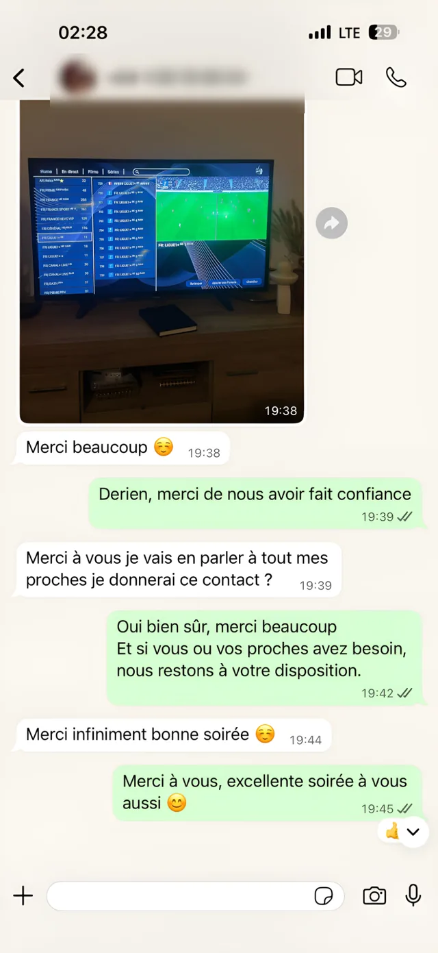 Avis client IPTV sur WhatsApp : Merci à vous, je vais en parler à tous mes proches
