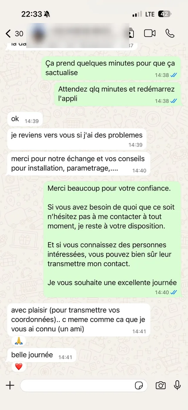 Avis client IPTV sur WhatsApp : Merci pour notre échange et vos conseils pour l'installation