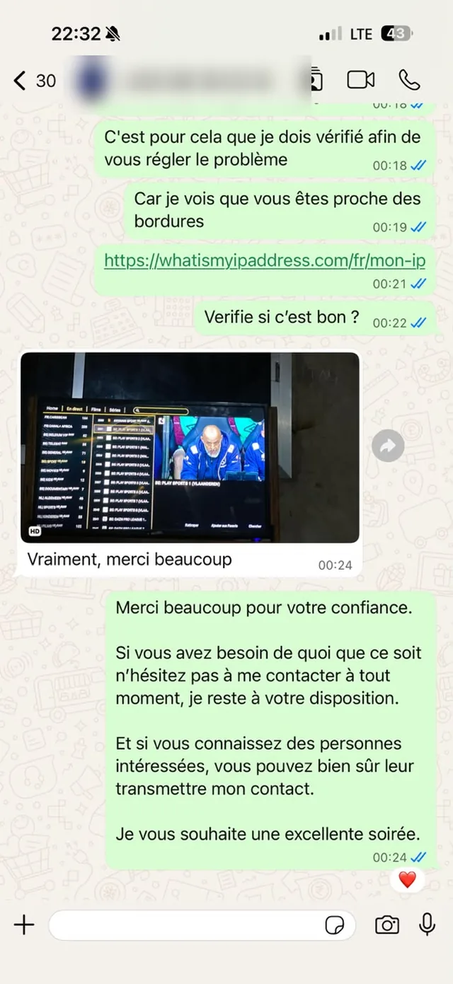 Avis client IPTV sur WhatsApp : Vraiment, merci beaucoup