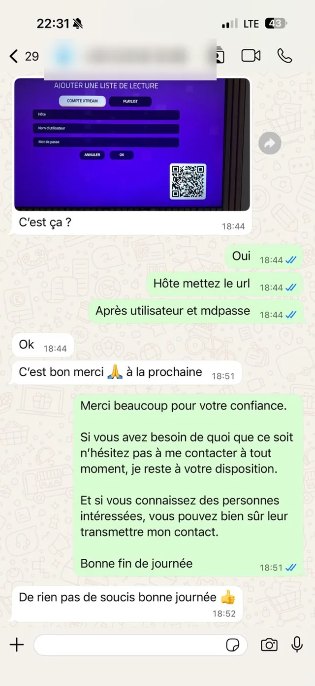 Avis client IPTV sur WhatsApp : C'est bon merci, à la prochaine