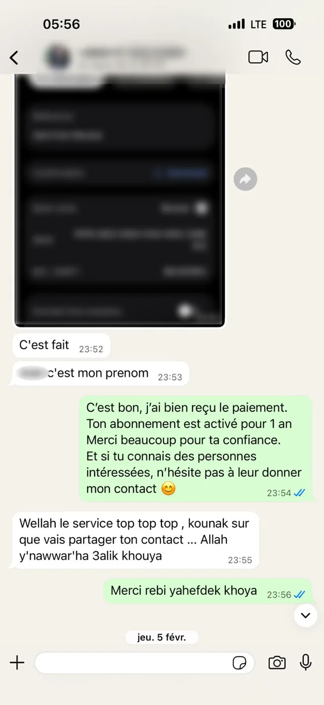 Avis client IPTV sur WhatsApp : Wellah le service top top top