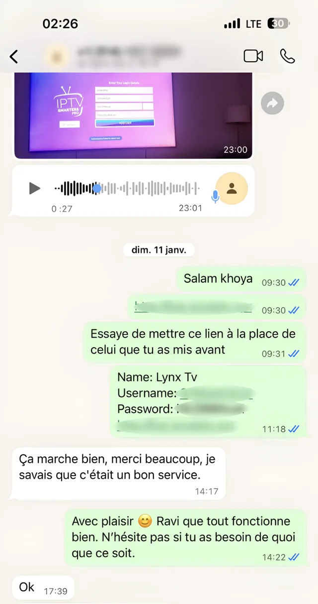 Avis client IPTV sur WhatsApp : Ça marche bien, merci beaucoup, je savais que c'était un bon service