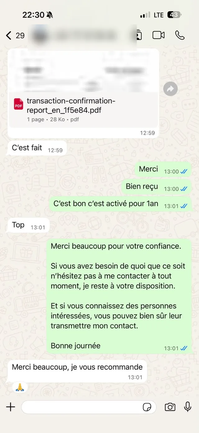 Avis client IPTV sur WhatsApp : Merci beaucoup, je vous recommande