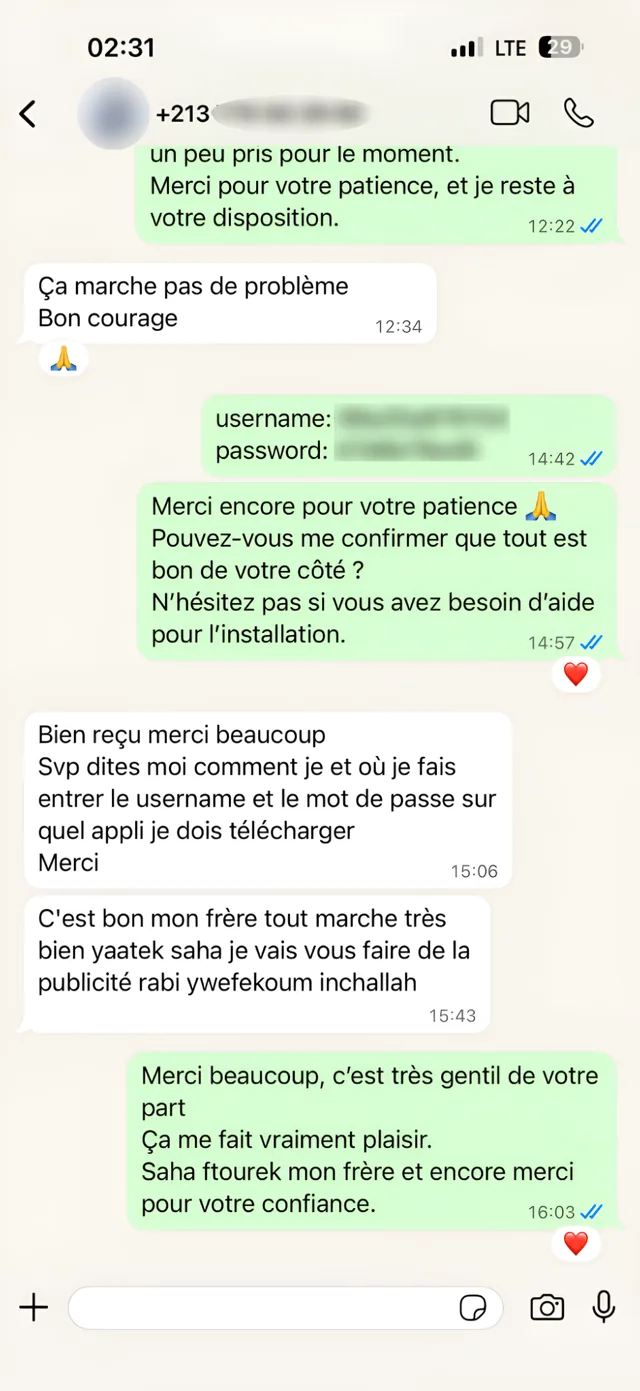 Avis client IPTV Algérie sur WhatsApp : tout marche très bien