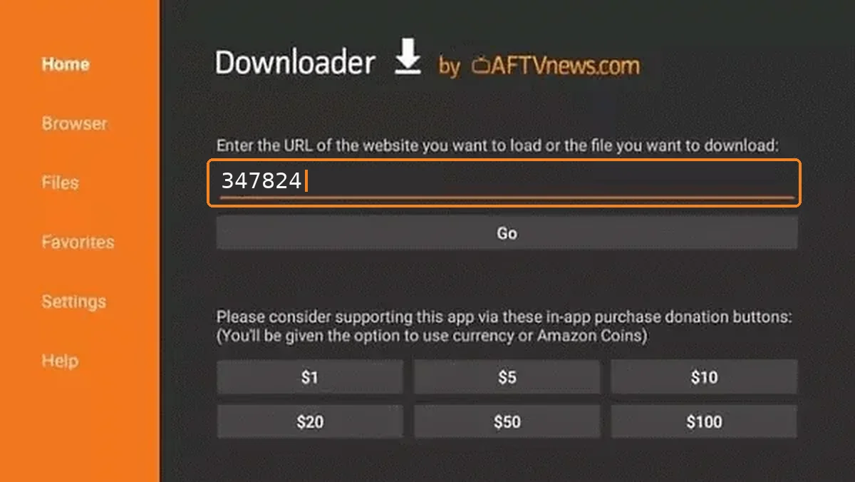 Code Downloader 347824 pour installer Iron IPTV sur Fire TV et box Android