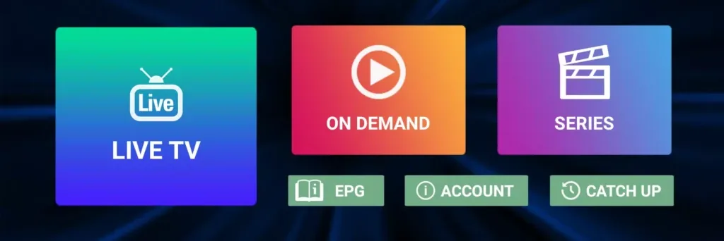 Accueil de l'application King365 TV : Live TV, films à la demande, séries, guide TV et replay